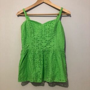 Lilly Pulitzer Peplum Green Lace Sleeveless Tank Top Women’s Size 4